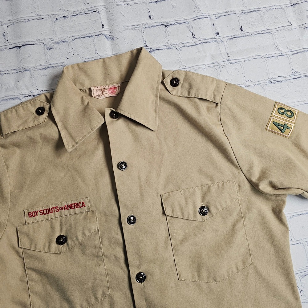 Boy Scouts of America Official Shirt Tan Khaki Long Sleeve Uniform Size S Patch